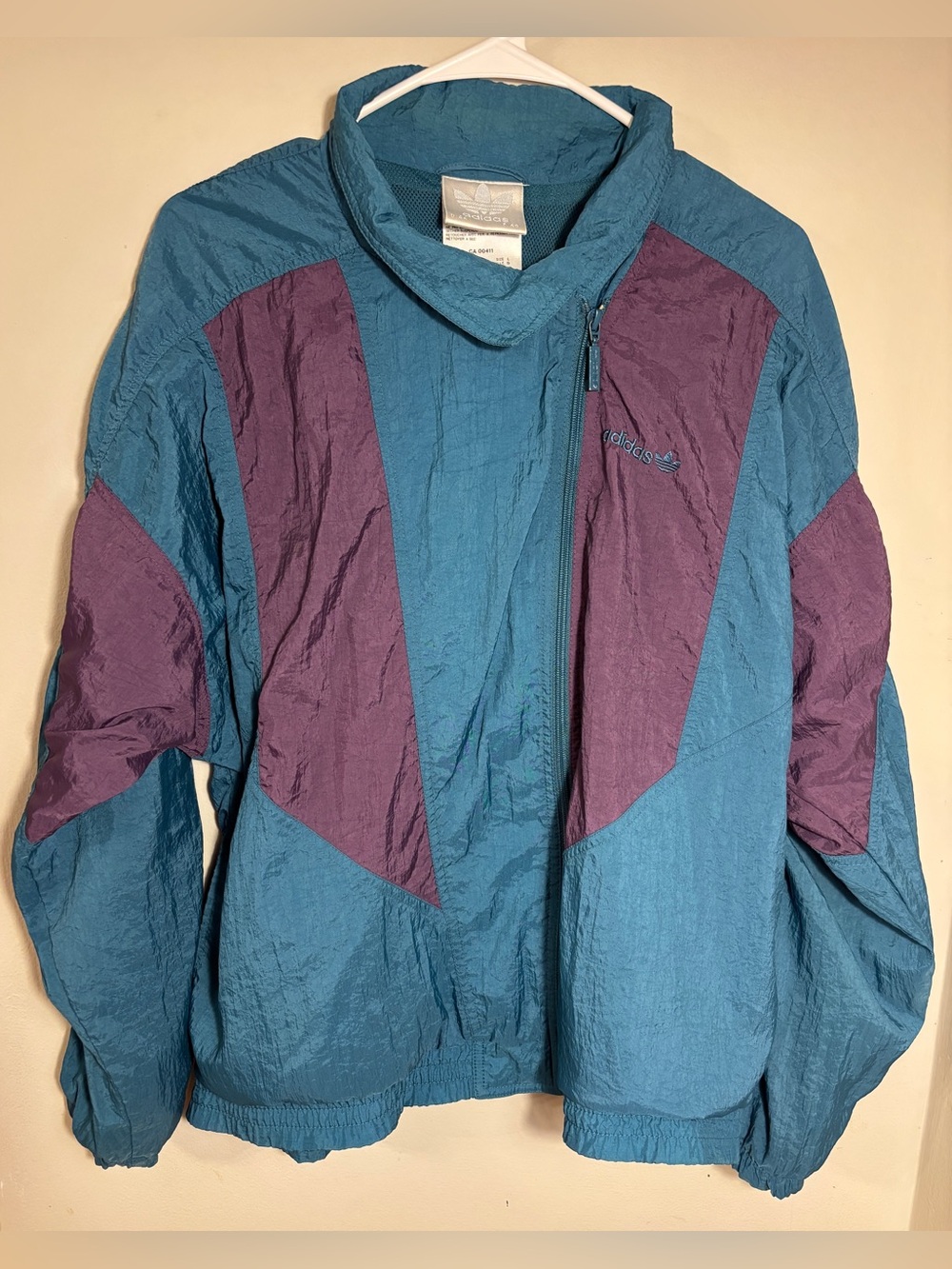 Vintage Adidas Originals Colorblock Windbreaker Jacket Blue Burgundy 90s Retro L
